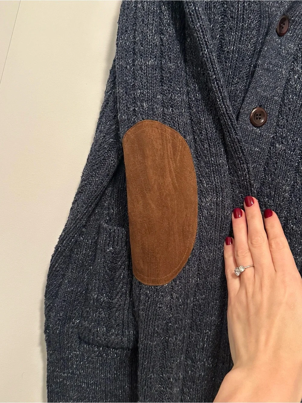 ON SALE J. Crew Men's Blue Cotton Cardigan With Suede Elbow Pads